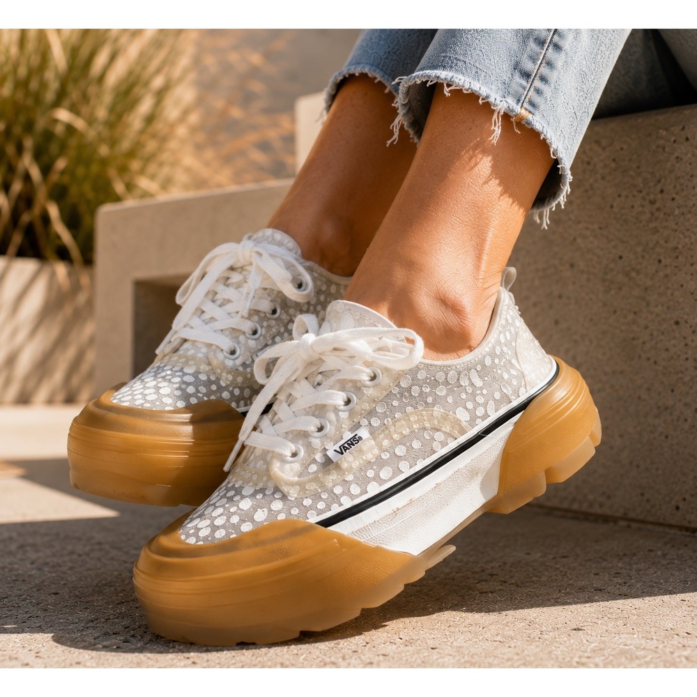 Vans Authentic Modular Mesh Polka Dot Gum Sole Sneakers White NWT Womens 7.5 - Picture 2 of 16